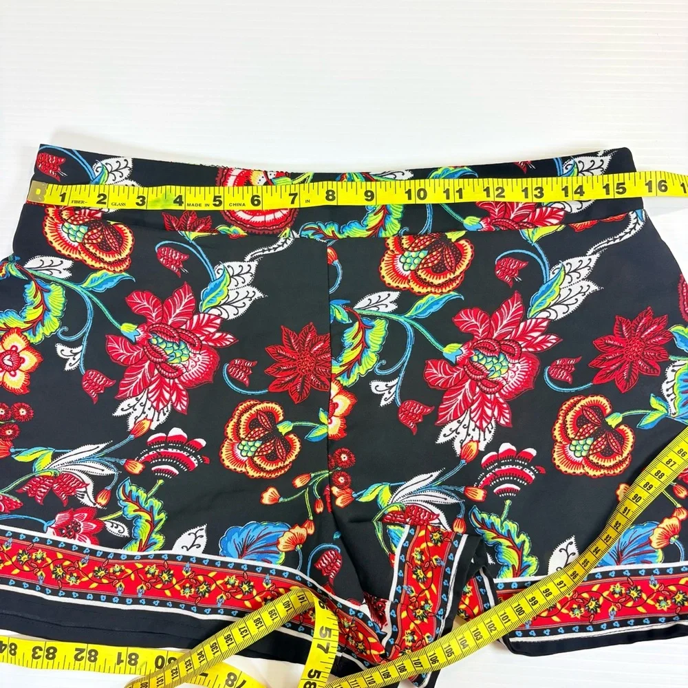 By & By Floral Boho Shorts Black Print Festival Summer Pull On Lightweight